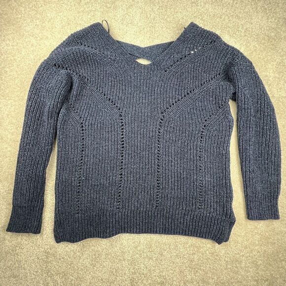 Pink Rose Sweater Women Size Small Navy blue Color Cropped Cut Out Back - Picture 1 of 7